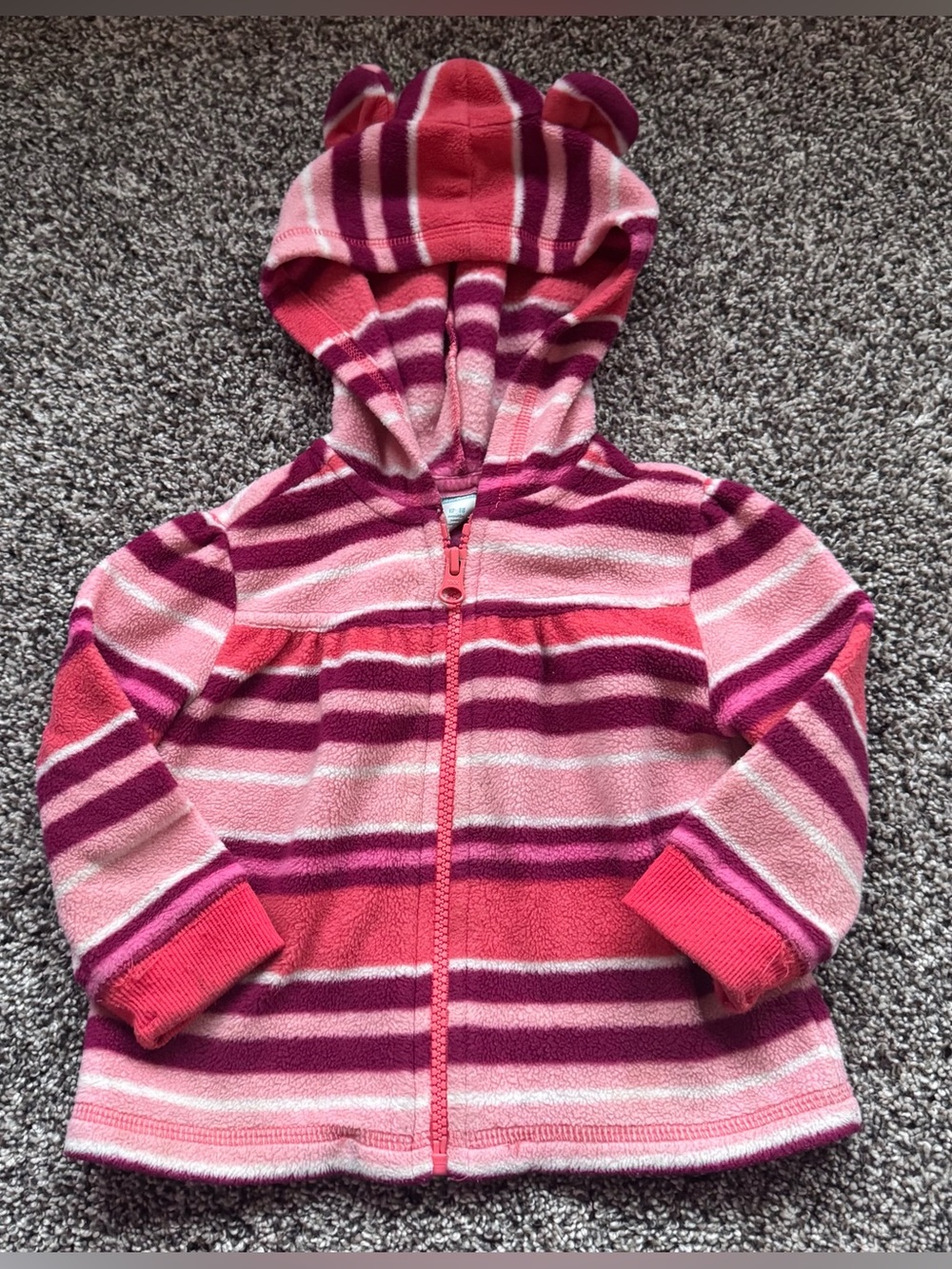 Old Navy Pink and Magenta Striped Hooded Fleece Jacket